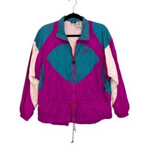 Vintage 80s 90s Nike Jacket Womens M Purple Colorblock Windbreaker Logo Outdoor